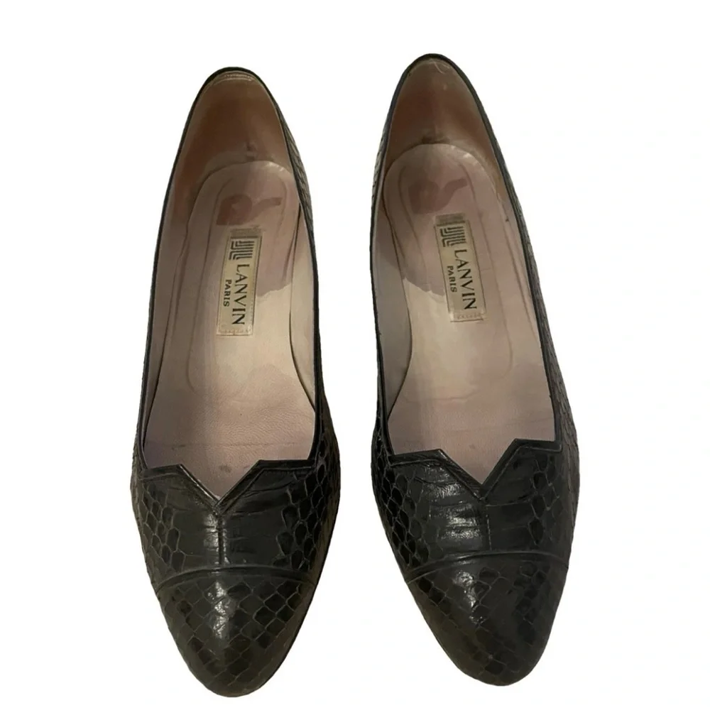 Lanvin Women’s Black Low Heel Snake Skin Design Shoe size 6 1/2